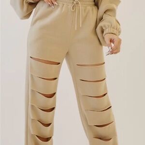 Trendy Beige Cut-Out Women's Joggers